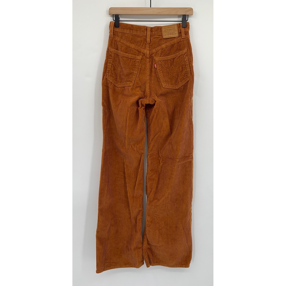 Levis Ribcage Wide Leg Corduroy Pants Women 25 Brown Orange Fall Boho - Picture 2 of 10
